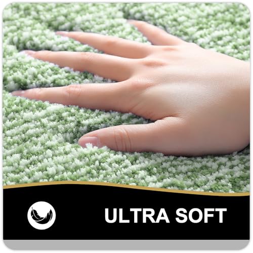 OLANLY Small Bathroom Rugs 24x16, Extra Soft and Absorbent Microfiber Bath Rugs, Non-Slip, Machine Washable, Quick Dry Shaggy Bath Carpet, Bath Mats for Bathroom Floor, Tub, Shower, Sage Green - color: Sage Green and White, size: 24" X 16"
