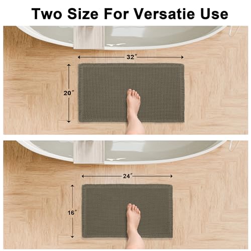 Hiasan Set of 2 Waffle Bath Mat, Super Absorbent Non Slip Bathroom Boho Rug with Tassels, Machine Washable Bath Mats for Bathroom, Ultra Soft Rubber Backed Rug, Grayish Green, 16" x 24" + 20" x 32" - color: Grayish Green, size: 16" x 24" + 20" x 32"