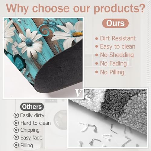 Diatomaceous Earth Bath Mat,White Daisy Bath Rugs,Vintage Wood Non-Slip Thin Absorbent Fast Drying Easy to Clean for Bathroom Laundry Home Kitchen Door Mat 17x29.5Inch - color: White Daisy,vintage Wood