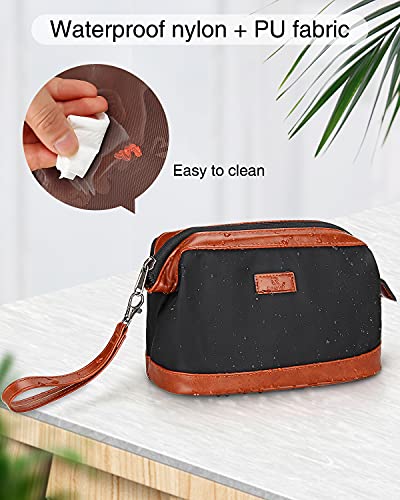 Relavel Travel Makeup Bag, Cosmetic Bag Makeup Organizer Bag Zipper Pouch for Purse Large Capacity Toiletry Bag Portable Waterproof Travel Accessories Skincare Make Up Bag, Brown - color: 03-Brown & Black, size: MEDIUM