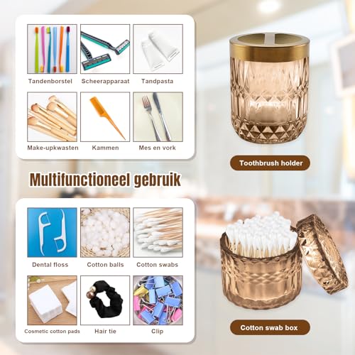 5Pcs Brown Bathroom Accessories Set, Glass Bathroom Accessories, Vintage Bathroom Countertop Decoration Includes Soap Dispenser, Toothbrush Holder, Qtip Holder,Soap Dish and Rinsing Cup - color: Brown, size: 5 Pcs