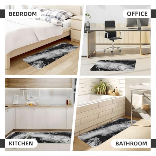White and Black Marble Texture Kitchen Rugs Microfiber Floor Mats Marbling Cushioned Carpet Runner Rug for Laundry Bathroom Living Room, 2 Piece Set 17"X 47" + 17"X 30" - color: White and Black Marble Texture