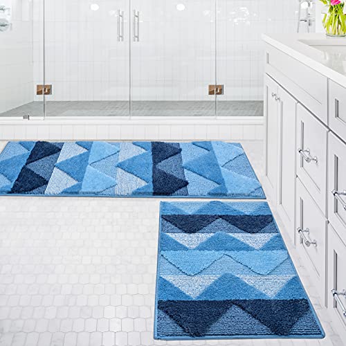 Tindbea Bathroom Rugs and Mats Sets 2 Pieces, Non-Slip Soft and Absorbent Microfiber Bath Rug Mat and Runner for Bathroom, Quick Dry Machine Washable (20" x 47" Plus 20" x 32", Blue) - color: Blue