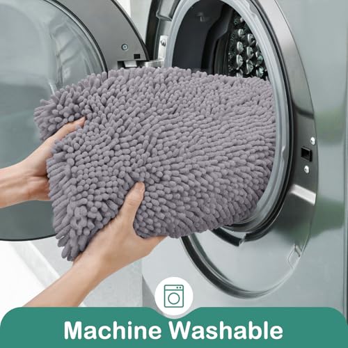 HOMEIDEAS Bathroom Rugs Set 2 Pieces, Ultra Soft Non Slip Absorbent Chenille Toilet Bath Mat Set (Grey) - color: Grey-grey, size: 1'8" x 2'8" (U Shape 20"x24"+20"x32")