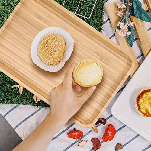 PINGEUI 4 Pack Bamboo Vanity Tray, Bamboo Wooden Serving Tray Counter Tray, Bamboo Rectangular Platter Bamboo Dresser Vanity Tray for Jewelry, Tea, Soap, Coffee, Food, 11.4 x 7.8 x 0.8 Inch