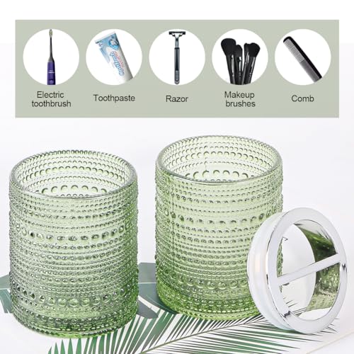 Toothbrush Holders for Bathrooms,Glass Toothbrush Holder,10oz Bathroom Tumbler and Mouthwash Cup,Bathroom Storage Cup for Tooth Brush,Toothpaste and Makeup Brush (Green) - color: Green
