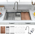 33 Inch Drop In Kitchen Sink with Waterfall Faucet Combo - VOKIM 33x22-Inch Drop In Sink Workstation Stainless Steel 16 Gauge Single Bowl Kitchen Sinks with Cutting Board - color: Stainless Steel （Waterfall）, size: 33"L x 22"W x 10"D