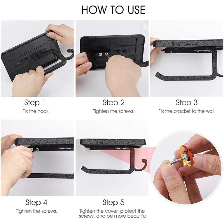 Vintage Toilet Paper Holder Wall Mount Toilet Roll Holder with Shelf and Hook Bronze Antique Bathroom Accessories Toilet Tissue Roll Holder Hanger Aluminum Material (Black) - color: Black