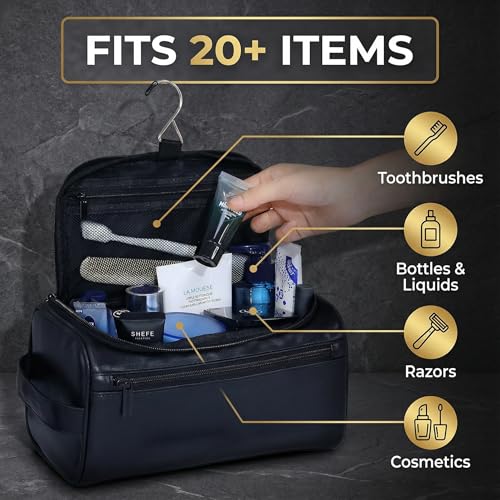 Men’s Hanging Toiletry Bag, Large Capacity Travel Dopp Kit Organizer for Business Trip – Waterproof Shaving Bag Multi-Compartment Storage for Grooming Essentials, Bathroom & Gym (Black) - color: Black