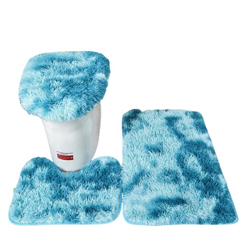 Soft Bathroom Carpet 3 Piece Bathroom Rugs and Mats Set Bath Mats Set with U-Shaped Toilet Floor Mat Rugs andToilet Lid Cover Mat(Blue) - color: Blue