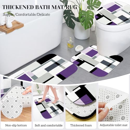 Lnond Purple Bathroom Set, 23-Piece Purple Black Geometric Bathroom Decor Set with with Shower Curtain and Rugs, Trash Can, Toilet Brush Holder Set & Soap Dispenser - style: Purple Black Geometric