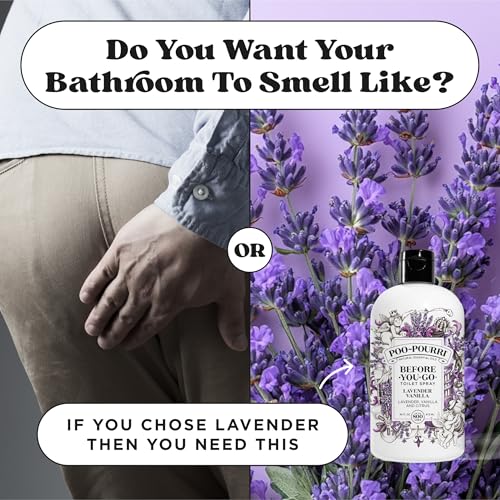 Poo-Pourri Before-You-Go Toilet Spray Refill, Lavender Vanilla,16 Fl Oz, Up to 800 Uses, Bathroom Odor Deodorizer with Essential Oils for Home or Work, Lavender, Vanilla and Citrus Scent - size: 16 Fl Oz (Pack of 1)