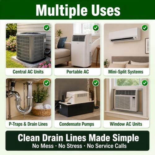 AC Drain Line Cleaner 32 Oz | 12 Month Supply | Made in USA | Universal Compatibility | Removes Clogs and Buildup from HVAC Condensate Lines | Air Conditioner Unclogger - size: 1x 32 Oz + Drain Snake