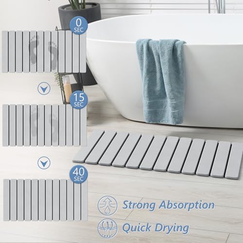 AWW Foldable Stone Bath Mat, Diatomaceous, 31.5"x15.7", Light Grey | Quick-dry surface, super absorbent, easy-clean finish, non-slip mat included, and compact storage for small bathrooms - color: Light Grey, size: 31.5" x 15.7"