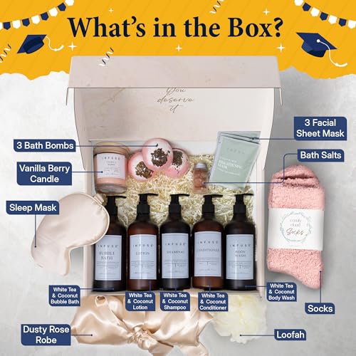 17-Piece Spa Gift Box for Women | Includes Eye Mask, Candle, Robe, Loofa, Bath Bombs, Face Masks, Bubble Bath, Lotion, Body Wash, Shampoo, Conditioner, Bath Salts & Socks | Perfect Gift! - style: 17 Pieces