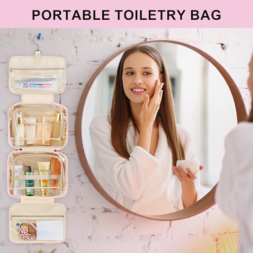 TOPEAST Hanging Toiletry Bag - Large Capacity Personalized Travel Bag for Women, Cruise Ship Essentials - Letter S, Pink - color: Pink, style: S