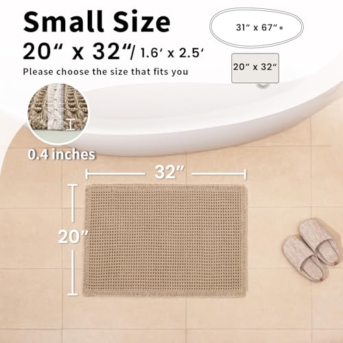 Waffle Bath Mat - Boho Bathroom Rugs Non Slip Washable, Super Absorbent & Quick Dry, Soft Bath Mat Farmhouse Bathroom Decor, 20'' x 32'', Khaki - color: Khaki, size: 20'' X 32''