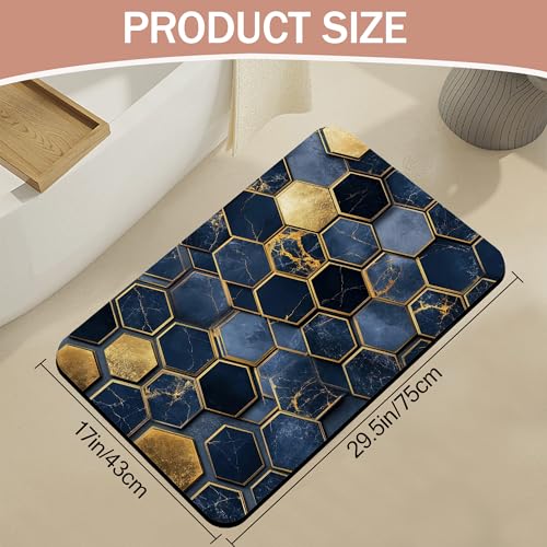 Non Slip Bath Mat,Navy Blue Gold Tiles Bathroom Decor,Dark Marble Diatomaceous Bath Mat Quick Dry Absorbent Bathroom Rugs-Shower Rug for Kitchen Laundry Bathtub Shower 17"x29.5" - color: Navy Blue Gold Tiles,dark Marble