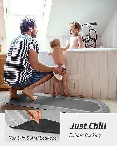 MontVoo Bath Mat Runner - Long Non Slip Absorbent Quick Dry Thin Bath Rug for Bathroom Floor Mat - Rubber Backed - Stain Resistant - Easy Care - Gray 17"x70" - color: Grey, size: 17"x70"