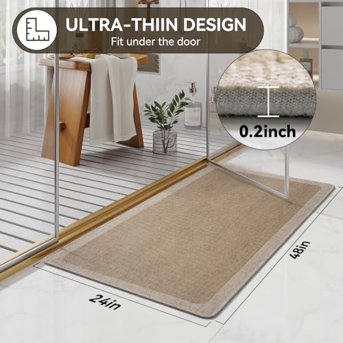 YDKGL Bathroom Runner Rug, Ultra Thin Bath Mat Fit Under Door Super Absorbent Non Slip Quick Dry Bath Mat, Rubber Backing Shower Mat Outside Show - color: Al-beige Brown, size: 24"x 48"