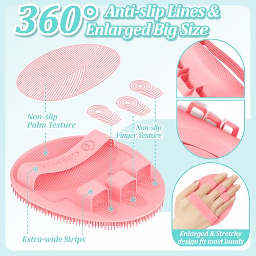 Silicone Back/Body/Face Scrubber & Soft Bath Glove Set 4PCS, Gentle Exfoliating Back & Body Scrubber with Dual-Side Brush Head, Hand-fit Bath Glove & Face Scrubber for Deep Cleaning(Pink-4PC) - color: Pink*4