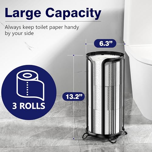 Toilet Paper Holder Stand, Black | Freestanding, Minimalistic Storage Solution, Reserve Mega Rolls - color: Black