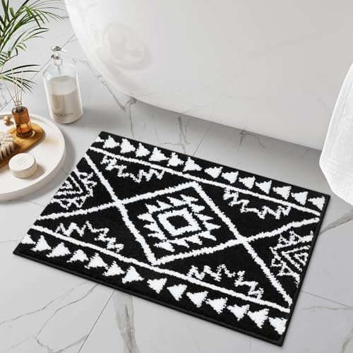 Uphome Boho Bathroom Rugs Black Tribal Bath Mat Western Non-Slip Absorbent Bath Rug Plush Soft Farmhouse Geometric Bathroom Floor Mat for Shower Toilet Tub, 18x26 inch - size: 18x26 inch
