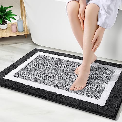 OLANLY Bathroom Rugs 30x20, Extra Soft and Absorbent Microfiber Bath Rugs, Non-Slip, Machine Washable, Quick Dry Shaggy Bath Carpet, Bath Mats for Bathroom Floor, Tub, Shower, Black - color: Black and White, size: 30" X 20"