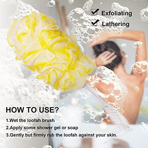 PPHAO - Back Bath Brush - Long Handle Shower Scrubber - Yellow Loofah Exfoliating Body Scrubber for Men and Women - 1 Pack - style: Yellow