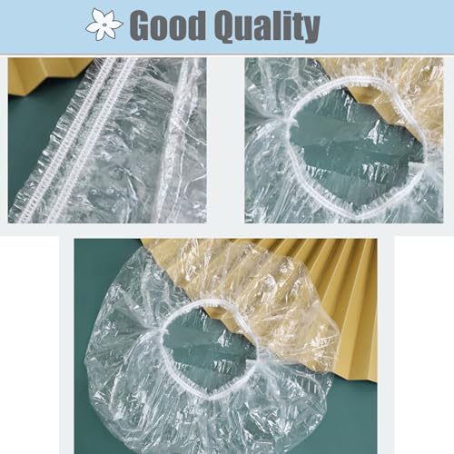 Large Disposable Shower Caps, 50cm=20in 50pcs Plastic Clear Hair Cap Waterproof Bath Caps for Women & Men Unisex Reusable Travel Essentials for Deep Conditioning Thin Design