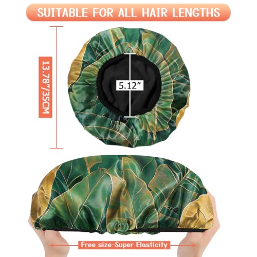 Luxury Shower Cap Terry Lined Reusable Triple Layer Waterproof Hair Elastic Caps Shower Bath Hat for Women Girls Cute Aesthetic-Leaf - color: AL17-Leaf