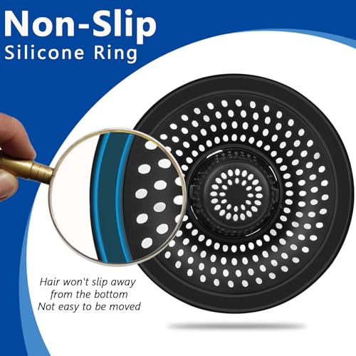 MFTEK Drain Hair Catcher Tub Drain Protector, Stainless Steel Bathtub Shower Drain Hair Stopper Strainer Trap for Shower Bathroom Sink to Catch Hair (Black) - color: Black