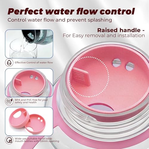 Splash Guards Compatible with 32 oz Wide Mouth Bottles with a 53 mm Inner Opening, Wide Mouth Water Bottle Accessories, Not for 16 oz or Narrow Mouth Bottles - color: Sakura Pink 2 Pack