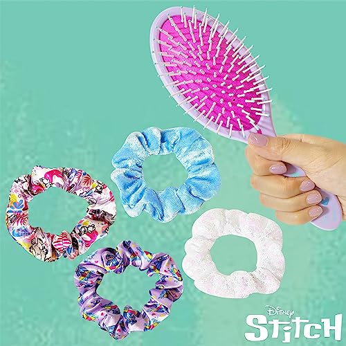LUV HER Lilo & Stitch Hair Accessory 5 Pcs Set - 1 Regular 9 inch Stitch Hairbrush & 4 Scrunchies - Detangling Brush - Elastic Hair Ties Ropes for Girls, Ages 3+ - color: Stitch 5 Piece Hair Accessories