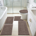 SHACOS Bathroom Rugs Sets 5 Piece Ultra Soft Absorbent Microfiber | Bath Mat with Bath Runner, U Shape Contour Rug, Toilet Lid Cover, Non Slip Machine Washable Carpet for Bedroom, Coffee - color: Coffee