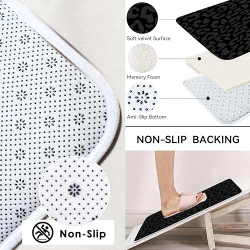 4 PCS Leopard Shower Curtain Cheetah Print Shower Curtain Sets Non Slip Bathroom Rugs Soft Plush Bath Mat Toilet Lid Cover Animal Print Shower Curtain with 12 Hooks for Bathroom Tub, Black - color: Black
