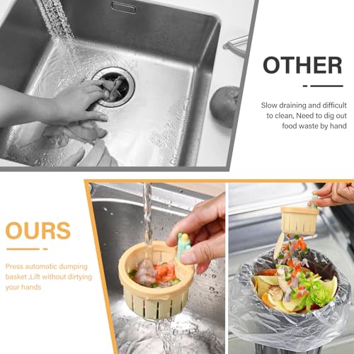 Upgraded Automatic Pressing Sink Filter, Cactus Sink Strainer, Kitchen Waste Collector Filter, Kitchen Accessories Sink Drain Stopper, and Cleaning Brush (1, Yellow)