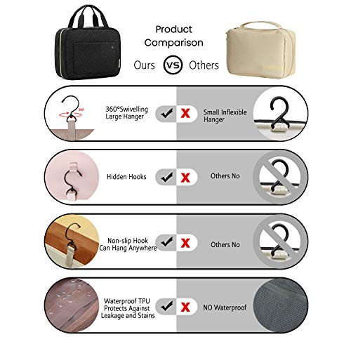 BAGSMART Toiletry Bag Travel Bag with Hanging Hook, Water-resistant Makeup Cosmetic Bag Travel Organizer for Accessories, Shampoo, Full-size Container, Toiletries (Black, Medium) - color: Black, size: Medium