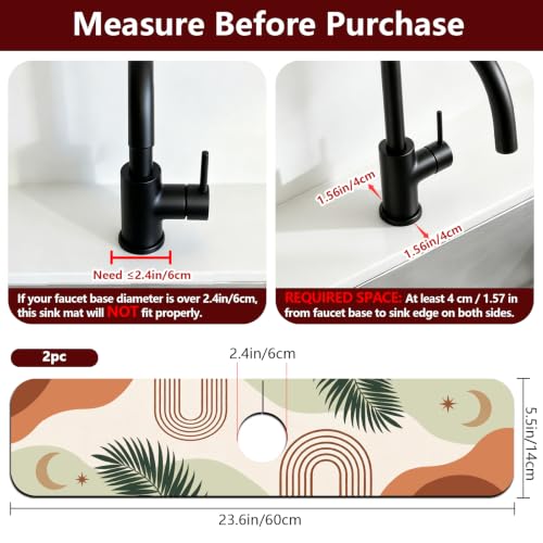 2 Pcs Plant Kitchen Sink Splash Guard Faucet Mat Bohemian Tropical Leaves Faucet Mat for Sinks Absorbing Drying Mats for Kitchen Bathroom, 23.6x5.5inch - color: Tropical Leaves
