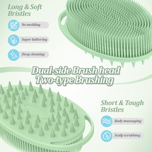 Soft Silicone Body Scrubber 4PCS, 2-in-1 Bath & Shampoo Brush with Dual-Side Usage, Hygienic Silicone Loofah Shower Scrubber for Gentle Exfoliating & Good Lathering(Black/Pink/Green*2) - color: 4 Color-c