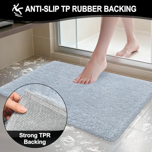 Bathroom Rugs 36"x 24", Fluffy Soft Thick Absorbent Bath Mat Rubber Backing Quick Dry, Machine Washable Bath Mats for Bathroom Tub, Floor, Shower, Bedroom Home Decor Accessories, Blue Grey - color: Blue Grey, size: 36" x 24"