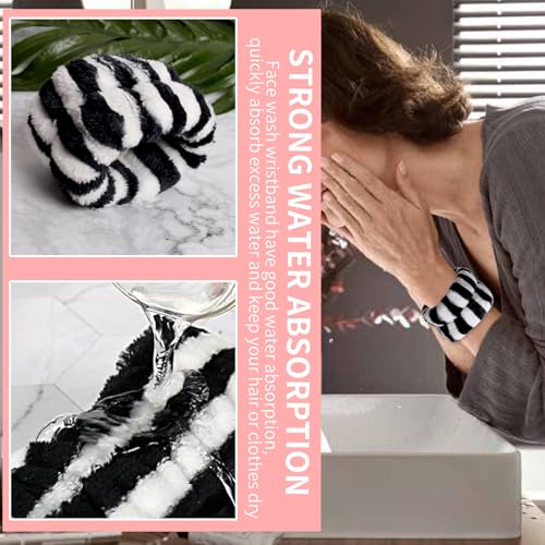 WSYUB Makeup Headband, Spa Headband and Wristband Set, Headbands for Washing Face, Black and White Headbands for Women Girls - color: Black and White