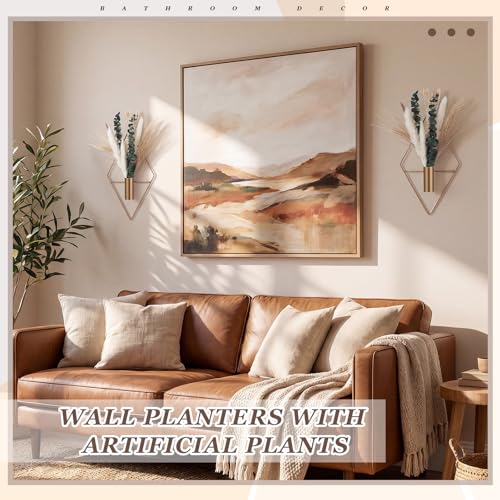 Canlierr 4 Pcs Antique Bronze Wall Decor Hanging Planters with Artificial Plants Eucalyptus Pampas Grass Metal Hanging Vase Indoor Plants Holder Modern Boho Wall Art for Bathroom Bedroom Living Room - color: Antique Bronze, size: Pampas Grass, Eucalyptus