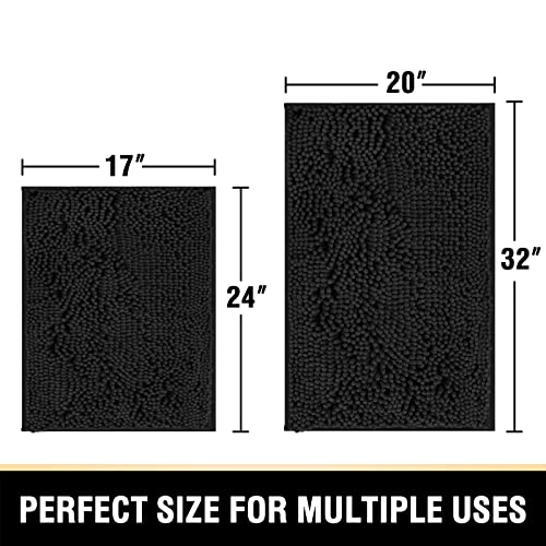 H.VERSAILTEX Bath Mat, 20" x 32" Plus 17" x 24", Black - color: Black, size: 20" x 32" Plus 17" x 24"