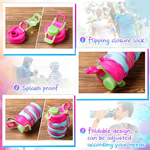 5 Pcs Collapsible Water Bottles 16 oz Portable Foldable Water Bottles Silicone Leak Proof Travel Water Bottle Reusable Sports Water Bottle with Metal Clip for Camping Hiking Travel(Mixed Color ) - color: Mixed Color