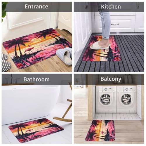Bath Mat Flamingo Sunset Palm Trees Beach Quick Dry Bathroom Rugs Non Slip Absorbent Shower Flannel Rug Floor Mat for Bathroom,Bathtub,Sink,Bedroom,16"X24" - color: Cay12