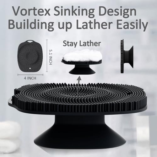 Soft Silicone Body Scrubber, Gentle Like a Hand Exfoliating Your Skin and Build Up Lather Easily, Back Large Suction Cup Easy to Store, Long-Lasting & Deep Clean (Black) - color: Black