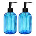 Pack of 2 Glass Soap Dispenser with Black Pump, 400 ml Refillable Pump Dispenser for Kitchen, Bathroom, Order, Laundry Room, Liquid Glass Bottle for Washing Up Liquid, Shampoo, Conditioner (Blue) - color: Blue