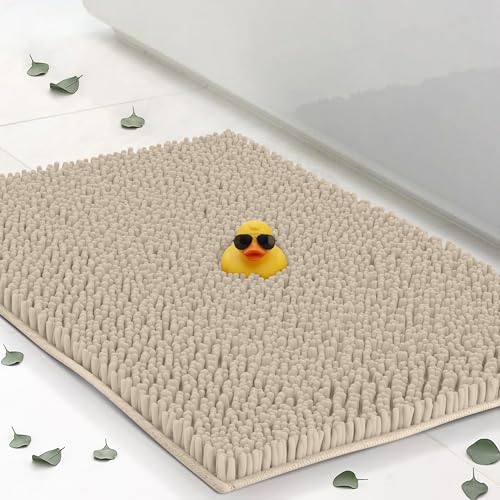 ITSOFT Small Plush Bathroom Rug 25"x18", Absorbent Machine Washable Non Slip Chenille Bath Mats, Quick Dry Bathmat, Bath Rugs for Bath, Shower, Bedroom, or Door Mat, Beige - color: Beige, size: 25" x 18" (Rectangular)