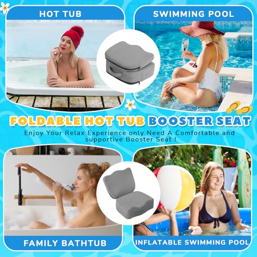 Yerliker 1 Pcs Foldable Hot Tub Booster Seat for Adults Adjustable 2 Heights up to 6.3", Weighted Booster Seat 3D Air Mesh Hot Tub Accessories Quick Dry Micro Dot Non Slip for Spa Bathtub Pool (Gray) - color: Grey